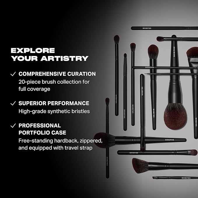 Morphe MUA Life Makeup Brushes - 20 Piece Makeup Brush Set of Eye and Face Brushes - Made with Synthetic Bristles and Includes Carrying Case (20 Count)