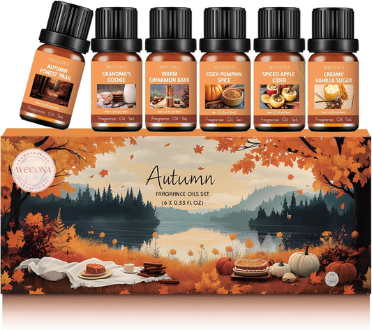 Fall Essential Oils Set β 6x10ml Aromatherapy Oils, Essential Oils Scents for Diffuser, Candle Making Scents, Fragrance Oil for Soap & Candle Making, Fall Scented
