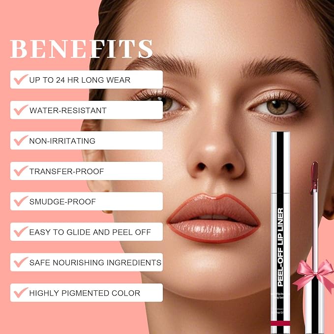 Peel Off Lip Liner Stain - Long Lasting Natural Lip Stain Transfer-proof Lip Liner, Moisturizing Waterproof Lip Gloss Stain, Highly Pigmented Color for All Skin, Ideal Gifts for Women (Nude Pink)