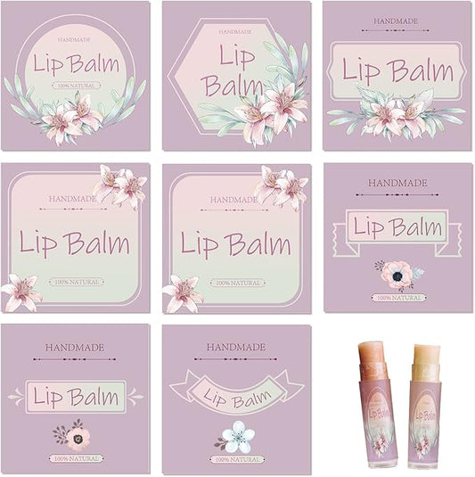 CRASPIRE Lip Balm Labels 80pcs Homemade Lip Balm Labels 2” Clear Lip Balm Labels for Tubes Printable Waterproof Lip Balm Stickers Labels for Lip Balm Handcream Candle Container(Flowers-Pink Purple)