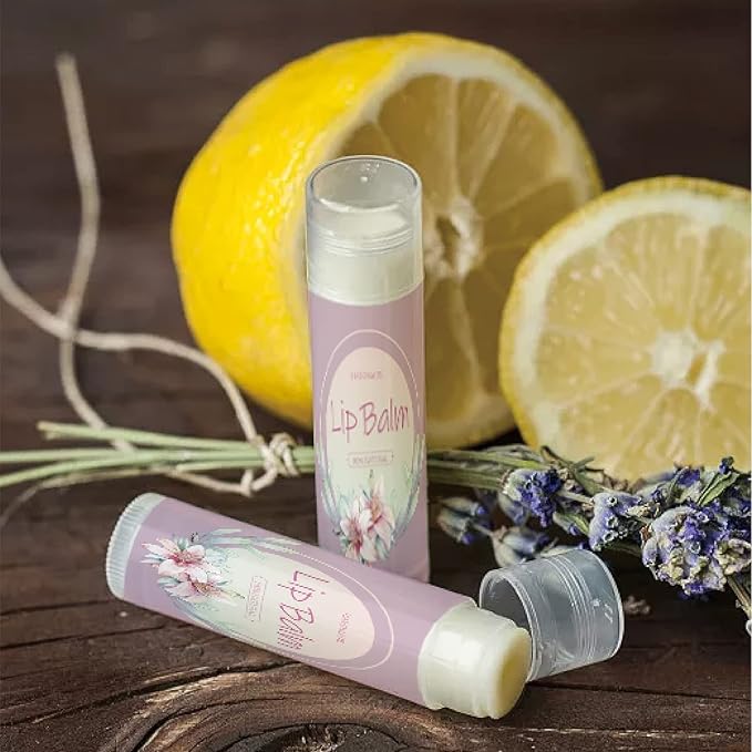 CRASPIRE Lip Balm Labels 80pcs Homemade Lip Balm Labels 2” Clear Lip Balm Labels for Tubes Printable Waterproof Lip Balm Stickers Labels for Lip Balm Handcream Candle Container(Flowers-Pink Purple)