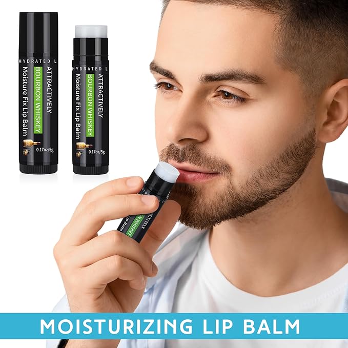4 Pcs Lip Balm with Gift Box for Men Raffia Grass Organic Natural Beeswax Lip Balm for Father's Day Gifts Women Adults Teens Dry Chapped Lips Care Product