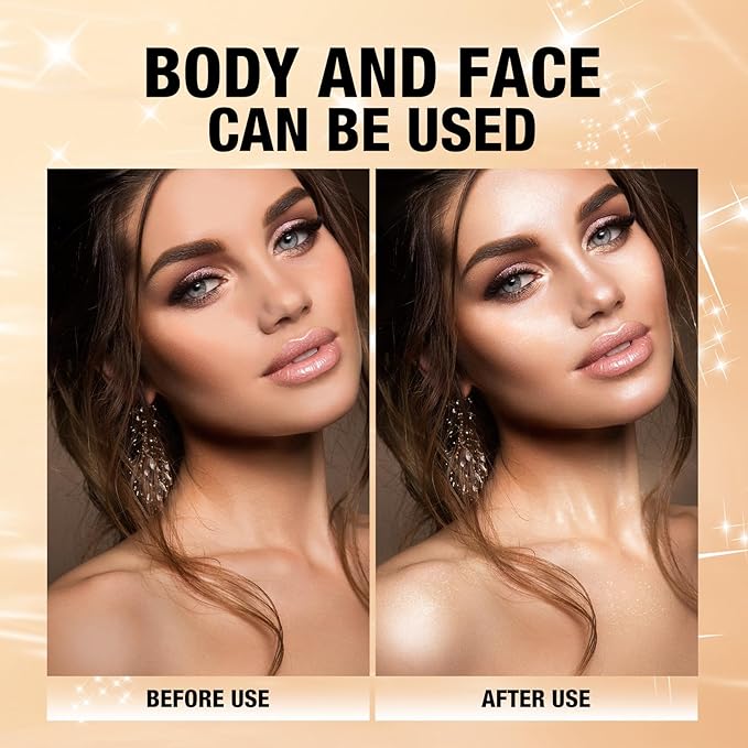 Glitter Body Highlighter Powder Body Shimmer Sparkle Face Brightening Highlighter Powder for Face Eyes Body Glow Makeup With sponge head(silvery)