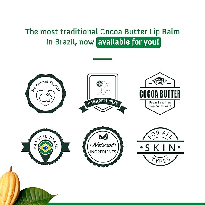 Moisturizing Lip Balm Cocoa Butter Box of 6, Moisturizing Hydrated Lips, Light Yellow, 0.13 Fl Oz, 1