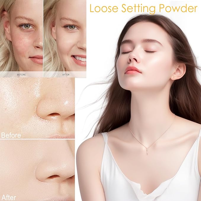 Mineral Setting Powder, Matte Oil Control Mineral Brush Powder for Face, Natural Translucent Loose Setting Powder, Lasting Lightweight Breathable Face Powder for All Skin (Translucet, 8g)