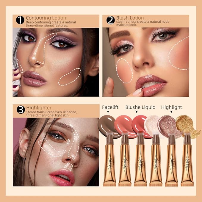 Highlighter Beauty Wand, Cream Liquid Highlighter Makeup Stick, Silky Smooth Face Shimmer Bronzer Stick with Cushion Applicator, Lightweight Body Face Glowing Highlighter, Cruelty-free(Rose Gold)