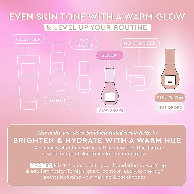 Glow Recipe Hue Drops - Mini Tinted Face Serum - Bronzing Drops to Brighten & Hydrate - Skincare Makeup Primer & Liquid Highlighter to Blur Pores for a Radiant, Even Skin Tone - Sun Glow (15ml)