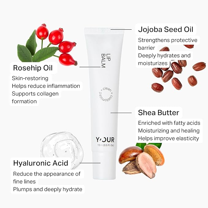 Y’OUR Intensive Lip Balm | Overnight Lip Mask: Lightweight & Comforting with Natural Shea Butter & Rosehip Oil; Extreme Moisturizer for Dry Lips. Paraben & Silicon-Free. Made in USA. 15ml (0.5 oz.)