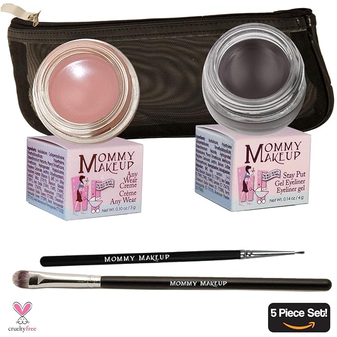 The Everlasting Eye 5 Piece Waterproof Makeup Set. Gel Eyeliner, Creme Eyeshadow, 2 brushes and Mesh Bag. Paraben-free, Talc-free, Cruelty-free. Anna/Chocolate Kiss 1202