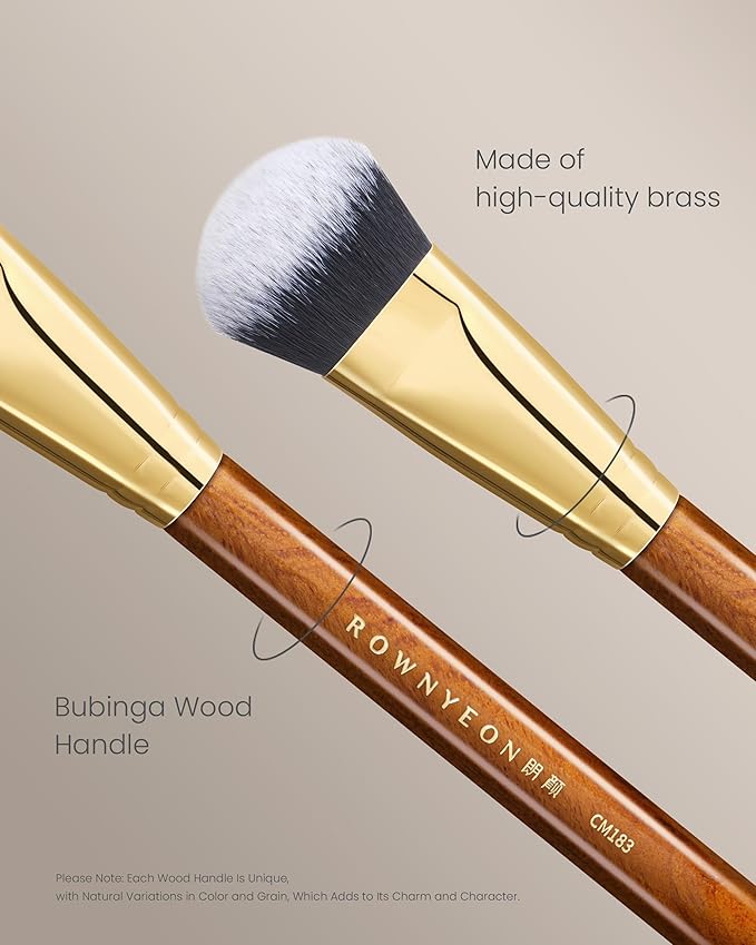 Desert Oak Series Angled Dome Cream Blush Brush - Medium Nylon Bristles for Flawless Cream/Liquid Blush Application, Seamless Stippling & Blending, Bubinga Handle & Brass Ferrule (CM 183)