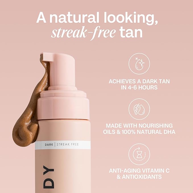 Bali Body Self Tanner Mousse Dark โ Sunless Tanning Foam for Body | Natural, Streak-Free, Fake Tan | Vegan, Cruelty-Free, Organic Self Tan Mousse for All Skin Types (200ml/6.7 fl oz)