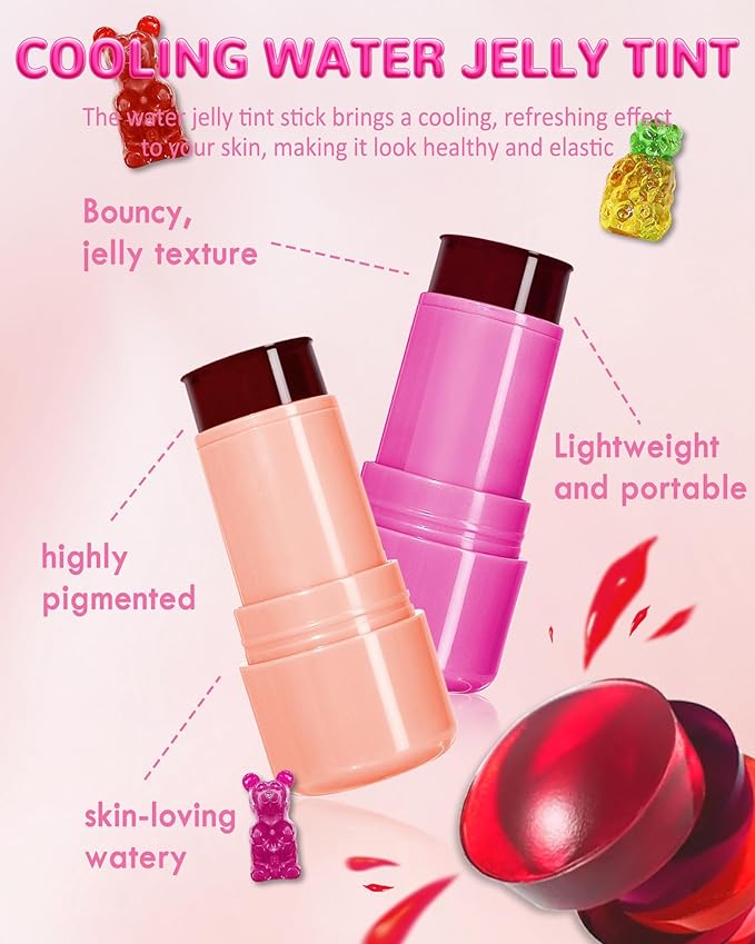 Makeup Jelly Tint,Cooling Water Jelly Tint Berry Blush Stick, Sheer Lip & Cheek Tint Stain, Long Lasting Waterproof Jelly Blush Lip Gloss, Vivid Color, Non-Sticky, Buildable Tinted Jelly Lip Stains-04