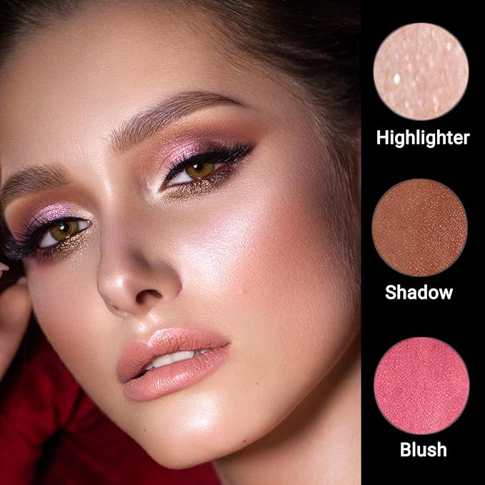 3Pcs Cream Contour Stick, with Highlighter Stick Bronzer Stick Blush Stick, Face Contour Stick Highlighter Makeup with Makeup Brush and Sponge for Sculpt the Cheeks, Long Lasting, Waterproof