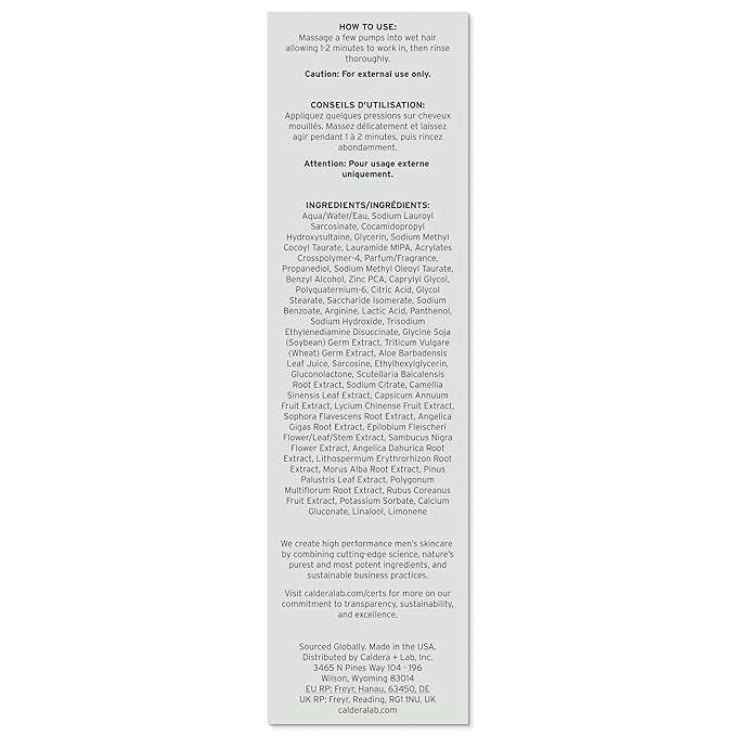 Caldera + Lab The Shampoo | Men’s Shampoo for Healthy Hair, Sulfate-Free Daily Cleanser, Dermatologically Tested - All Hair Types