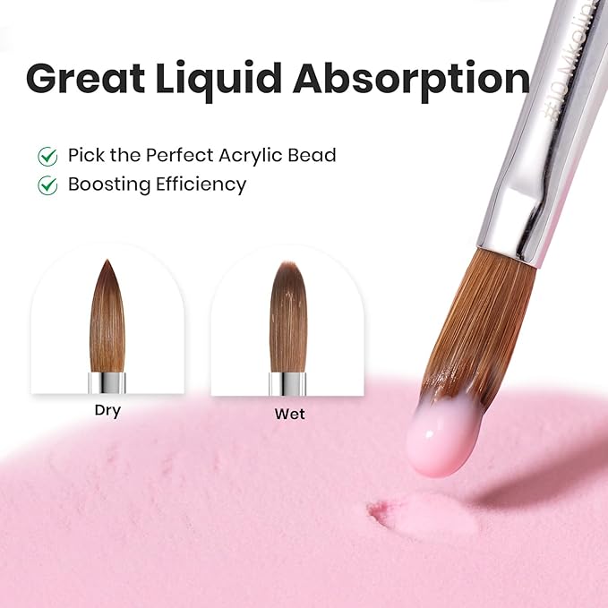 Beetles Kolinsky Acrylic Nail Brush Pure Kolinsky Hair Bristles Round Shaped Metal Handle Nail Art Brushes for Acrylic Powder Manicure Extension Professional Salon Manicure Tool - Size 10