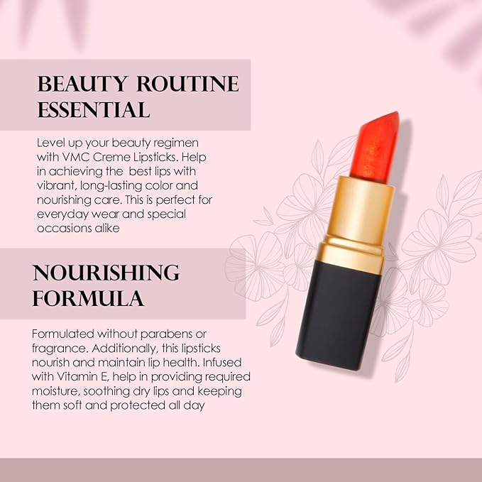 Vera Moore Creme Lipstick, Long Lasting, Lightweight, Moisturizing Opaque Color with Staying Power, Fragrance, and Paraben Free Cosmetics Soft Lipstick (Naughty)