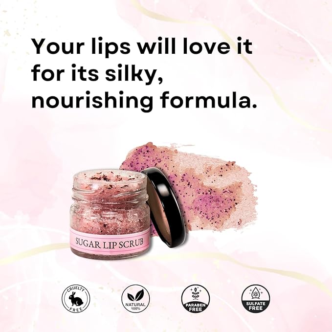 Sugar & Dried Rose Petals Lip Scrub with Vitamin E & Rose Essential Oil - 0.88 Oz/25 gm - Exfoliates