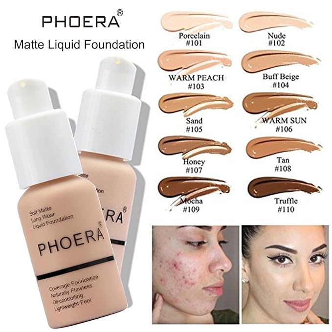 PHOERA Foundation, PHOERA Contour Palette,Shades with Highlighter & Bronzer & Blush,PHOERA Makeup Lightweight Long Lasting Wrinkles Matte Natural Finish (102+120CC+N02/ Nude+Nude +Nude)
