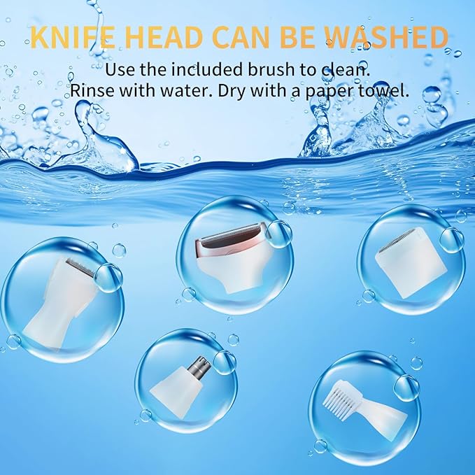 Electric Razors for Women, 5 in 1 Painless Ladies Wet & Dry Body Razors and Facial Hair Remover, Rechargeble Facial and Body Hair Remover for Face Nose Eyebrow Arms Armpit Legs Pubic Area(White)