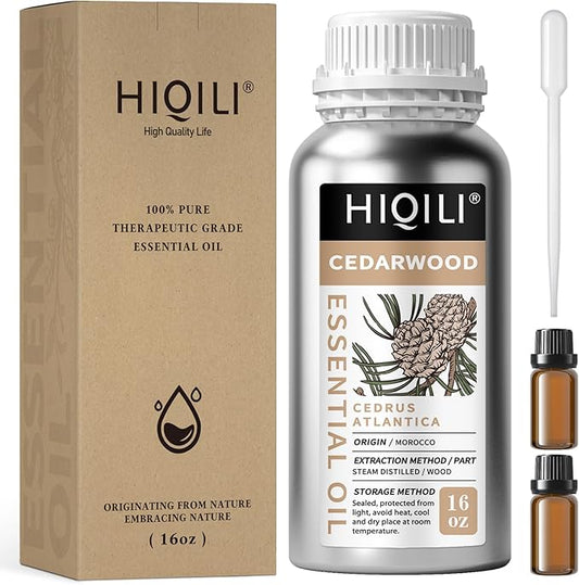 HIQILI 16 Fl Oz Cedarwood Essential Oil, Pure Natural Cedarwood Oil for Hair, Diffuser, Aromatherapy - 500ML