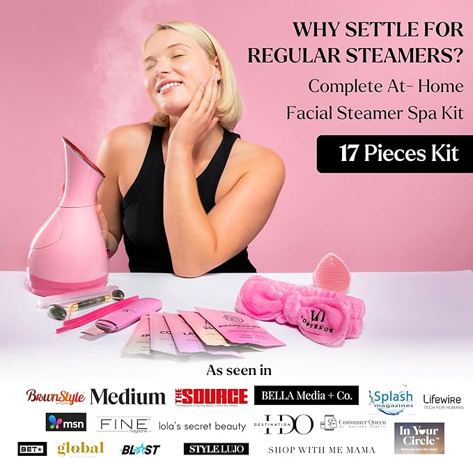 Facial Steamer Spa Kit with Complimentary 17 Skin Care Tools | Face Steamer for Facial Deep Cleaning with Towel Warmer & Humidifier Mode| Self Care Gifts for Women, Spa Gifts, Birthday Gifts for Women