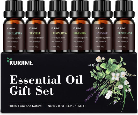 Essential Oil Set -Natural Essential Oils for Diffuser for Home, Top 6 Aromatherapy Diffuser Oils Scents, Candle Making Scents -Peppermint, Lavender, Eucalyptus, Lemongrass, Rosemary, Tea Tree (10ml)