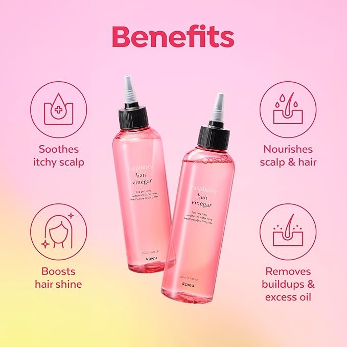 A’PIEU Raspberry Hair Vinegar Rinse & Refill Bundle 6.76 + 13.6 fl oz - Scalp Treatment for pH Balance | Clarifying, Dandruff & Oil Control | Silky, Shiny Hair