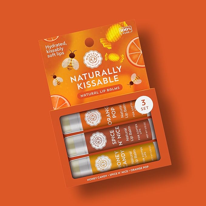 Lip Balm Set: All-Natural Shea Butter, Beeswax, Coconut Oil, Vitamin E Infused Lip Moisturizer Care (3 Pack, Naturally Kissable)