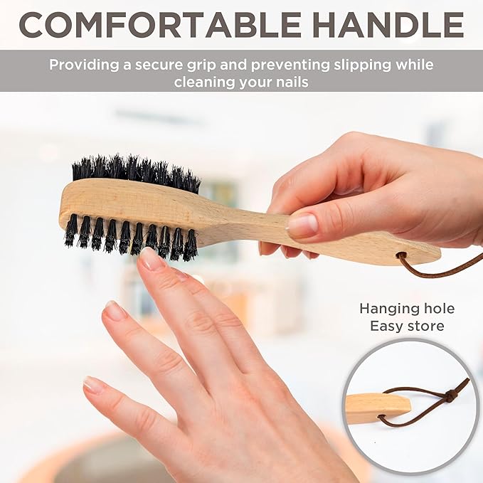 Takavu Nail Brush Black Boar Bristles, Natural Wood Handle, Nail Cleaning Brush for Scrubbing Fingernail Toenail Hand Feet, Dual Sided for Regular Manicure Nail Care Hygiene