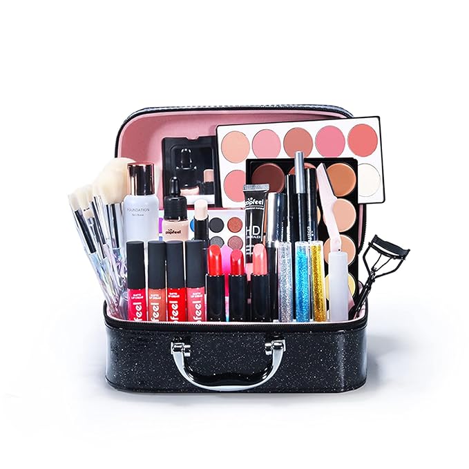 All-in-One Makeup Gift Set Travel Makeup Kit Complete Starter Makeup Bundle Lipgloss Lipstick Concealer Blushes Powder Eyeshadow Palette Cosmetic Palette for Teen Girls & Adults #17