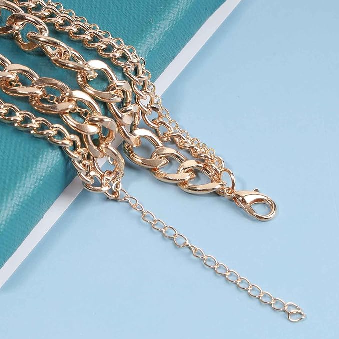 Punk Layered Necklace Choker Gold Cable Chain Necklace Vintage Chain Drop Necklace Multi Layer Necklace Set Jewelry for Women and Girls Gifts