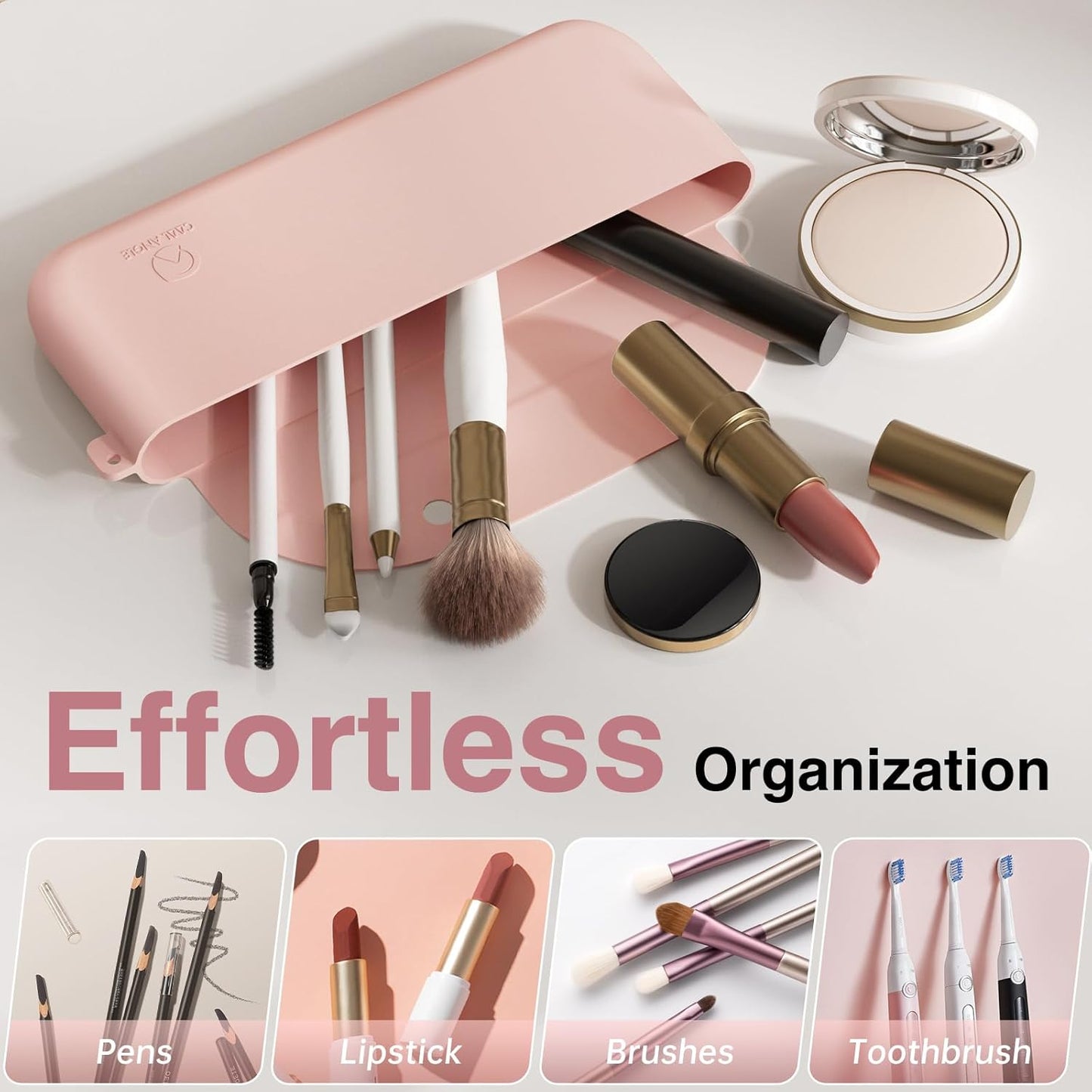 Silicone Makeup Brush Holder And Beauty Sponge Case, Travel Makeup Brush Case With Magnetic Closure, Makeup Sponge Holder 2 In 1 Stand Storage For Quick Drying Khaki