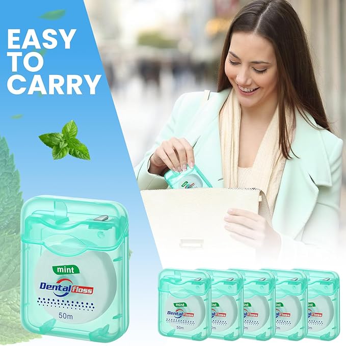 Geiserailie 72 Pack Dental Floss Bulk Mint Flavored 50m Each Travel Dental Floss Waxed Oral Care for Teeth and Gum Protection(Mint Green)