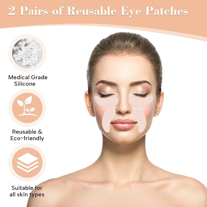 Reusable Silicone Eye Patches Mask Reduce Dark Circles Puffiness & Tired Eyes - 2 Refills Reusable Under Eye Patches for Adults Skincare Eye Treatment