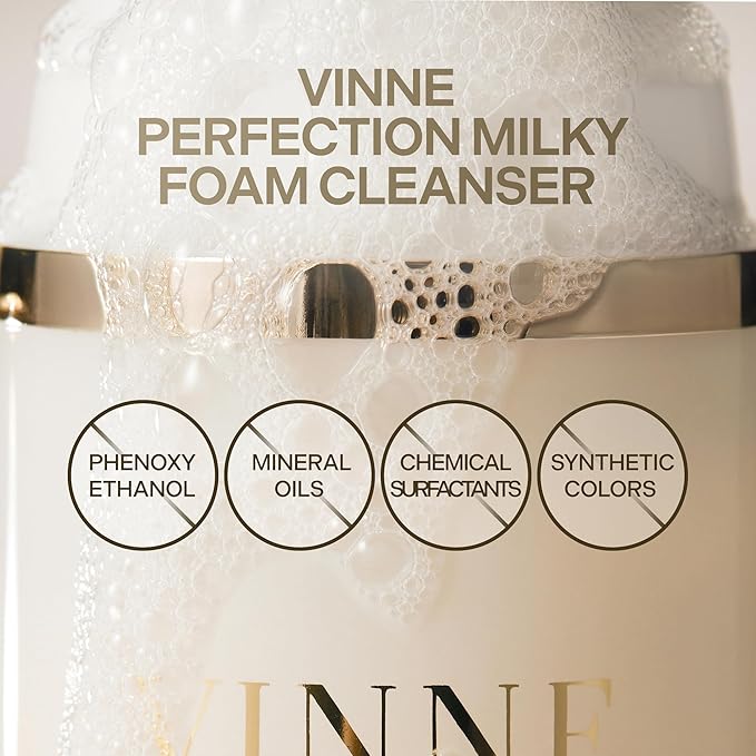VINNE Signature Milky Foam Cleanser – 3-Step Milk-Oil-Foam Korean Facial Cleanser w/LHA+PHA & 17 Active Ingredients – Oil & Water-Based Dual-Action Face Wash (4.05 fl. oz)