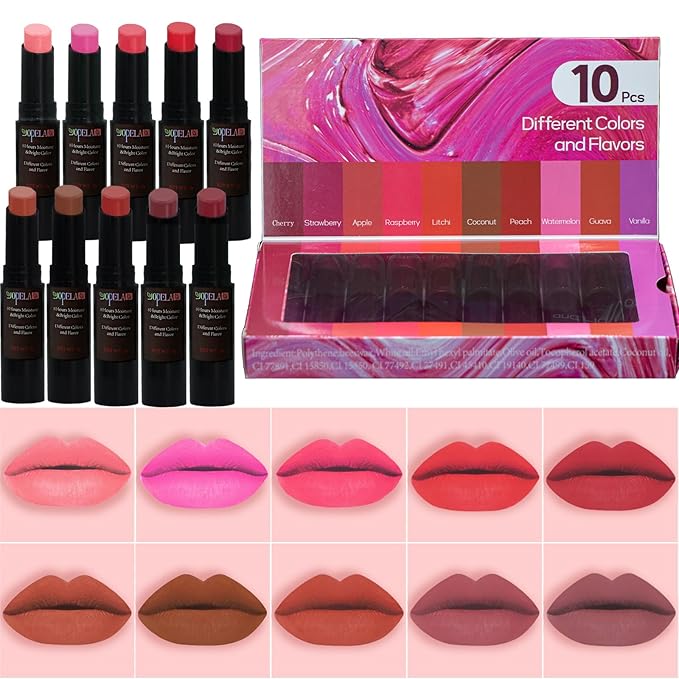 10 Pack Tinted Lip Balm Stocking Stuffers Tinted Chapstick - Moisturizing, Soothing, and Repairing Dry and Chapped Lips