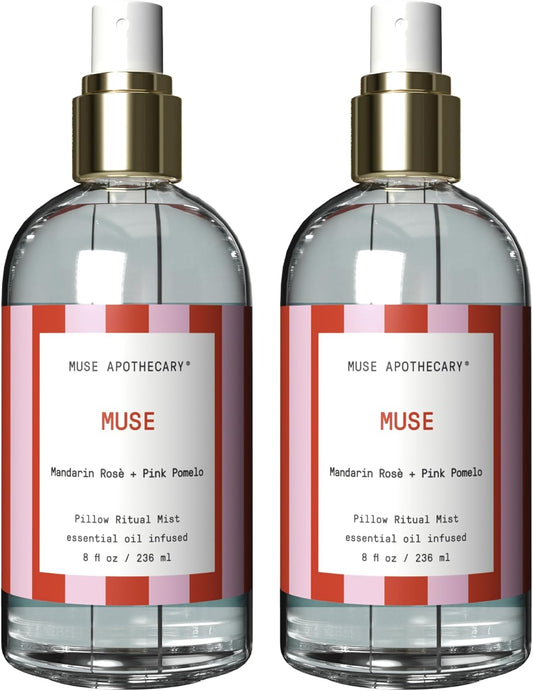 Muse Apothecary Pillow Ritual - Aromatic, Calming and Relaxing Pillow Mist, Linen and Fabric Spray, Infused with Natural Essential Oils - Great Valentine's Day Gift - 8 oz, Mandarin Rosรจ + Pink Pomelo