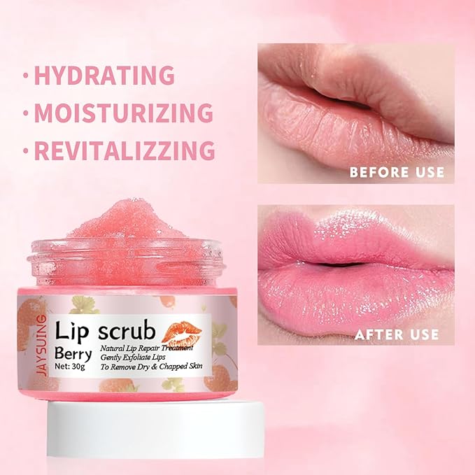 Lip Scrub, Natural Lip Scrub Exfoliator, 2Pcs Lip Exfoliator Lip Scrub for Dark Lips to Lighten,Repair Dry Lips,Chapped Lips (Berry)