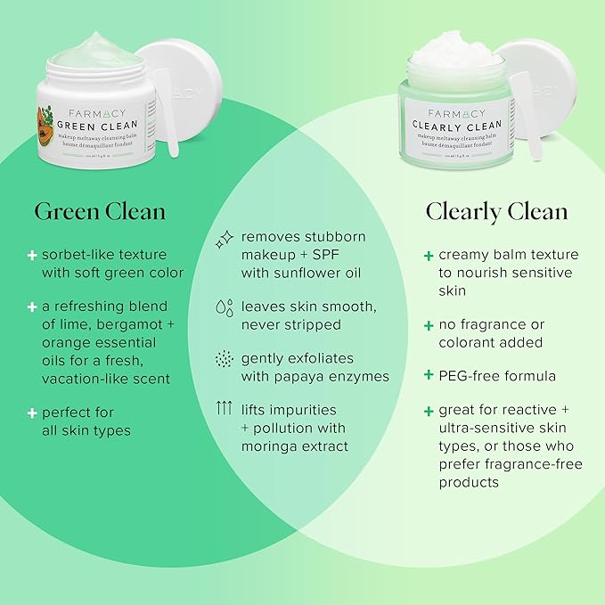Farmacy Makeup Remover Cleansing Balm - Clearly Clean Sensitive Skin Makeup Remover + Oil Based Cleanser - Gentle Exfoliating Double Cleanser - Melts From Balm to Milky Lather - Fragrance Free (100ml)