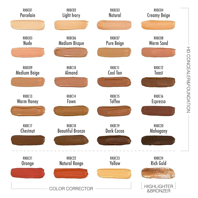 Ruby Kisses HD Brush Concealer & Foundation, Full Coverage, Color Correcting, Highlight, Contour 3 Pack (Dark Cocoa)