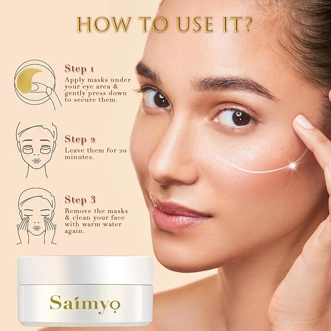 24K GOLD Eye Mask– 60 Pcs - Gold Under Eye Mask Retinol & Collagen - Puffy Eyes and Dark Circles Treatments – Look Younger and Reduce Wrinkles and Fine Lines Undereye