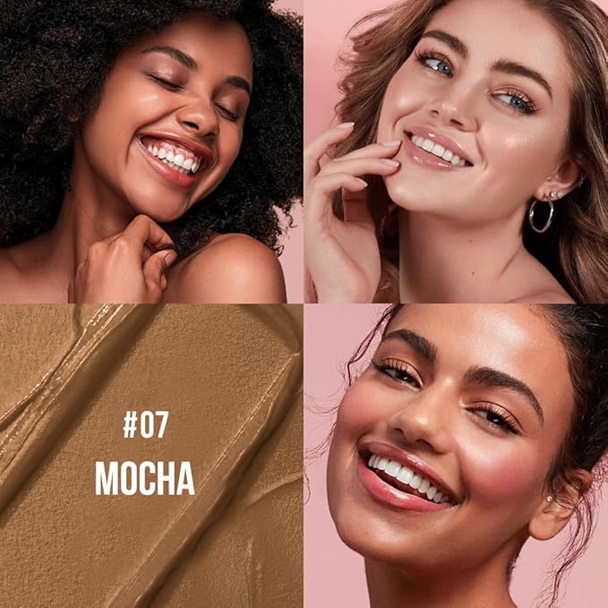 Multi-Use Waterproof Makeup Cream Blush Stick with Brush, Unidollss 3-in-1 Contour Bronzer Blush Stick for Cheeks, Eyes, and Lips, All day wear, Easy Application (07 MOCHA)