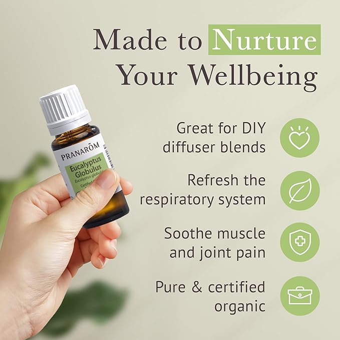 Pranarom USDA Certified Organic Eucalyptus Globulus Essential Oil (15ml), 100% Pure Undiluted Therapeutic Grade from Portugal for Aromatherapy, Diffuser, Topical Care, Relaxation