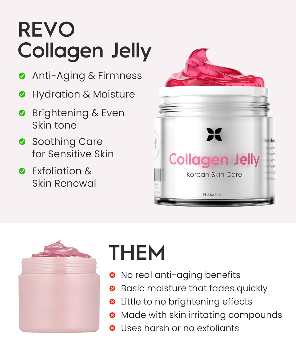 REVO Collagen Jelly β Korean Anti-Aging Plumping Formula with Hydrolyzed Collagen, Niacinamide, Hyaluronic Acid & Vitamin C β Skincare for Glass Glow Skin, Wrinkle Repair & Even Tone (3.52 Fl Oz)