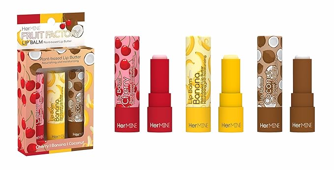 HerMINE Lip Balm Plant-based Lip Butter 3 Pack Nourishing Moisturizing LipBalm LipButter Long Lasting Delicious Flavors Intense Hydration