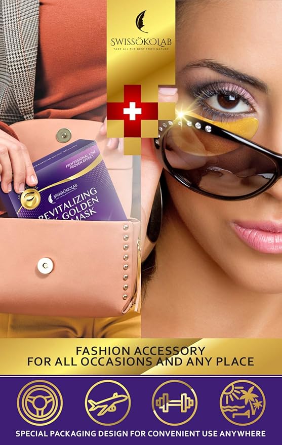 SWISSÖKOLAB Under Eye Patches For Puffy Eyes 24k Gold Eye Mask Dark Circles And Puffiness Collagen Eye Gel Pads Moisturizing & Reducing Wrinkles Anti-Aging Hyaluronic Acid (Revitalising)