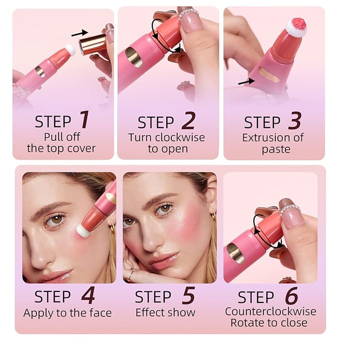 Blush Beauty Wand Cream Blush Stick for Cheeks and Lips,Blush Creams Blush Highlighter,Easily Blendable,Stick Blush Smudge Proof