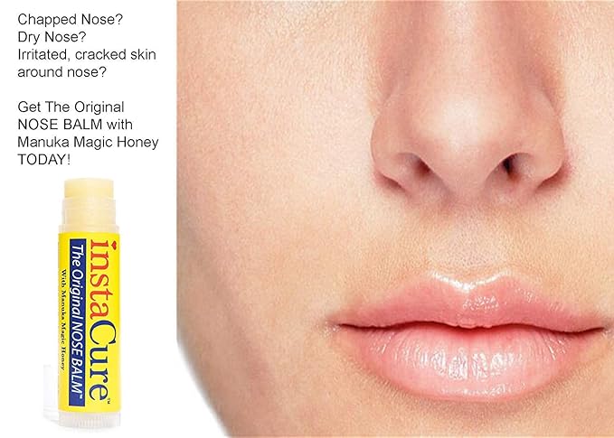InstaCure Original Nose Balm With Raw Manuka Honey Vitamin E Shea Butter Aloe Vera Oil And Vanilla Mint Ultra-Moisturizing Max Repair/Protective Lip Balm - Fast Relief for Dry Nose & Soreness (3 Pack)