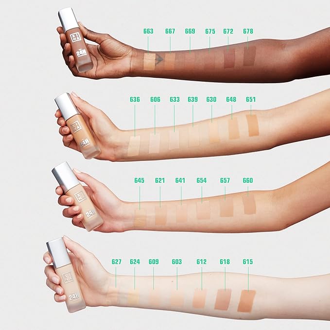 3INA The 24H Foundation 606-24H Long-Wearing Formula - Medium To High Buildable Coverage - Smooth Matte Finish - Expanded Shade Selection - Waterproof, Cruelty Free, Vegan Makeup - 1.01 Oz