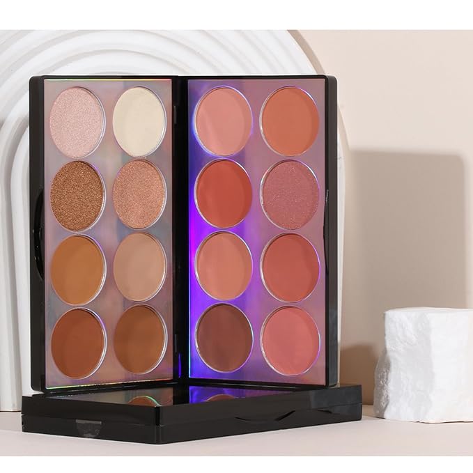 Blusher Contour Highlighter Makeup Palette, 16 Color All-in-One Matte- Bronzer Facial lluminator Palette with Makeup Brush, Long Lasting and Soft Powder, Pro Makeup Powder Kit